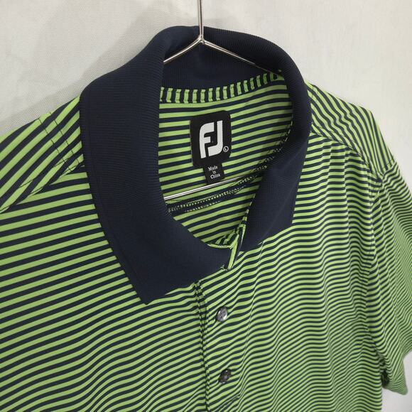 FootJoy Polo Mens Large Navy Green Striped Fairmount Club Performance Golf Shirt - Picture 7 of 13